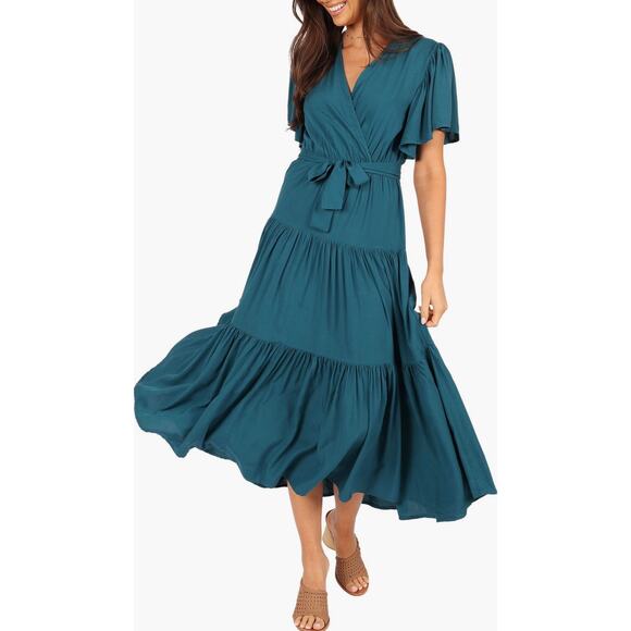 Petal & Pup Barker Flutter Sleeve Tiered Dress – Teal - Picture 1 of 6